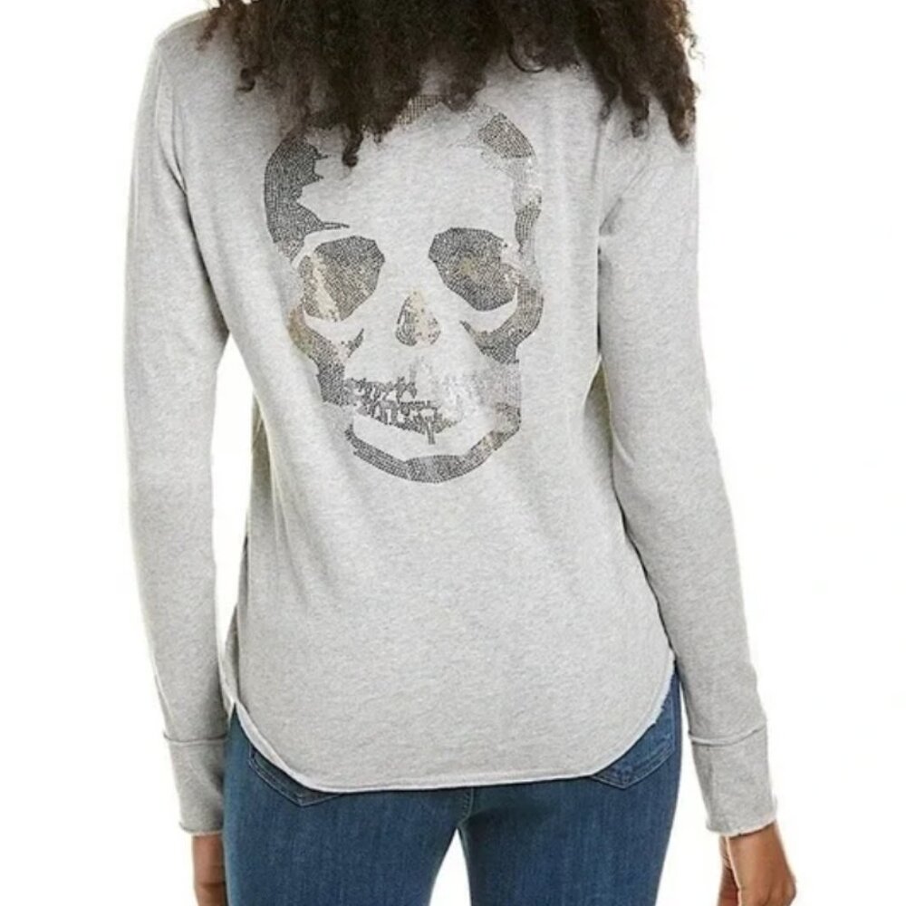 ZADIG & VOLTAIRE Tunisien Skull Grey Long Sleeve Top Sz M - NWT!!